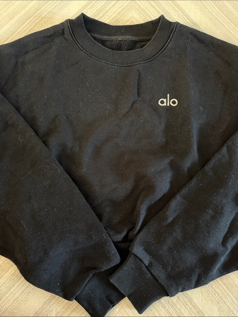 Alo Yoga Accolade Cropped Crew Pullover Sweatshirt Small Black French Terry